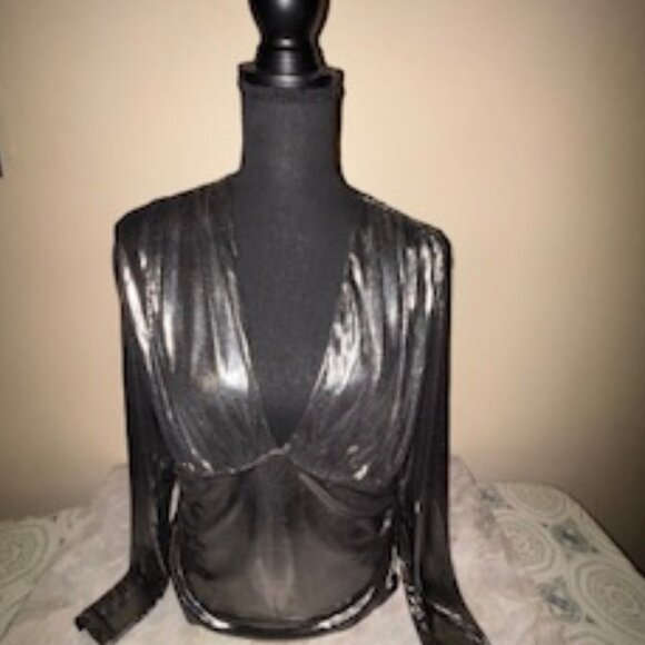H&M Tops - H&M, Metallic Blouse Bodysuit, XL
